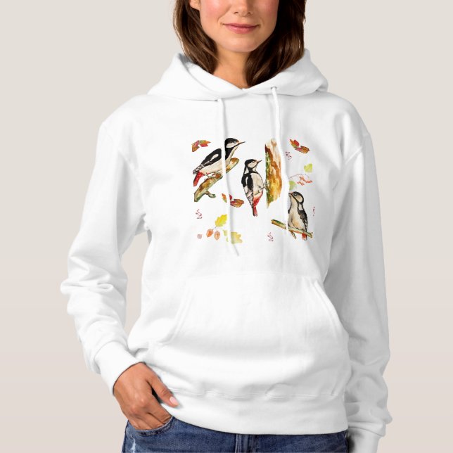 Wasserfarbmuster mit Vogelspecht Hoodie (Vorderseite)