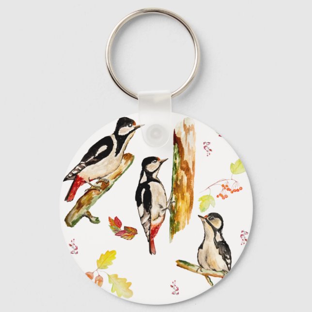 Wasserfarbmuster mit Vogelspecht Schlüsselanhänger (Vorderseite)
