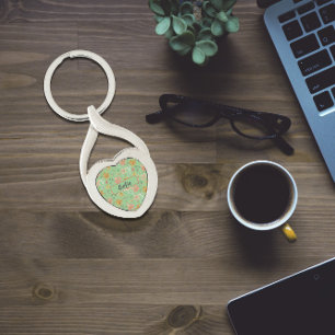 Wasserfarbmuster orange grün Metall-Schlüsselanhän Schlüsselanhänger