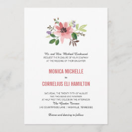 Wasserfarbrosa Blume Burst | Hochzeit Einladung