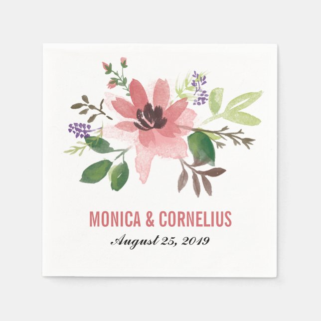 Wasserfarbrosa Blume Burst | Hochzeitsempfang Serviette (Vorderseite)