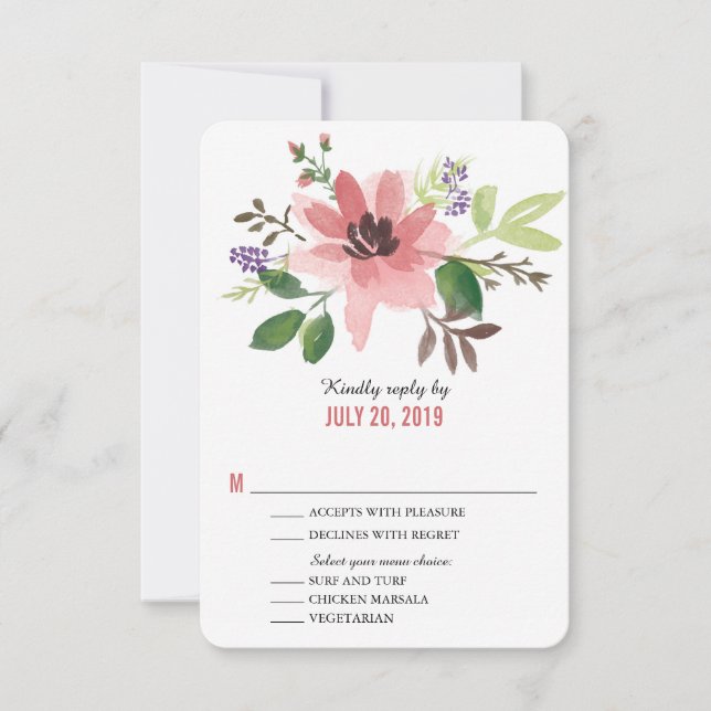 Wasserfarbrosa Blume Burst | HochzeitsrSVP RSVP Karte (Vorderseite)
