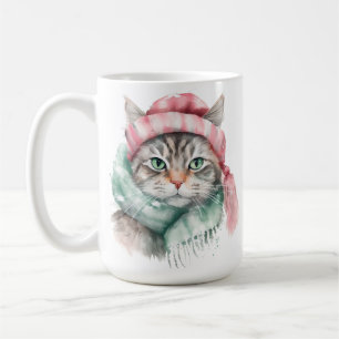 WASSERFARBTABBY MIT PINK & BLUE HAT SCARF KAFFEETASSE