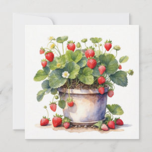 Wasserfarbtopf mit Erdbeeren-Pflanze Karte