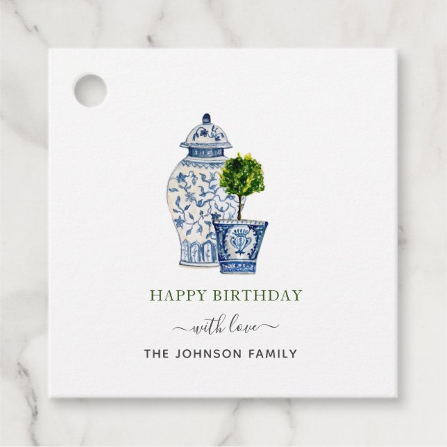 Wasserfarbtopiaries & Ginger Jar Happy Birthday Geschenkanhänger (Vorderseite)