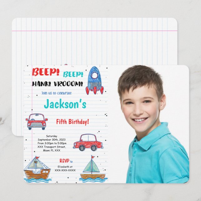 Wasserfarbtransport Geburtstags-Foto Einladung (Vorne/Hinten)