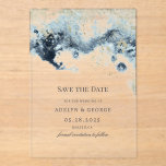 Wasserfarbwaagen Minimalistisch Save the Date Acryleinladungen<br><div class="desc">Diese Save the Date-Karte zeichnet sich durch Aquarellpinsel in tiefblauem Marineblau aus, deren goldene Akzente die Wellen am Strand imitieren, was sie zu einer idealen Wahl für eine Hochzeit im Sommer oder für eine Hochzeit am Strand macht. Es ist minimalistisch und elegant in Layout und Schriftart-Auswahl, auch sehr einfach zu...</div>