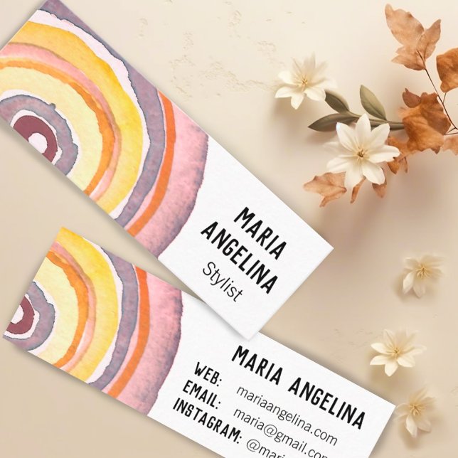 Wasserfarbzirkel Abstrakt warme neutrale Ringe Mini Visitenkarte (Custom mini business cards decorated with warm neutral watercolor ring pattern)