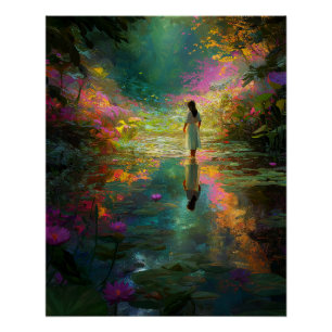 Wasserfee mit sanften Pastellfarben und Seerosen Poster