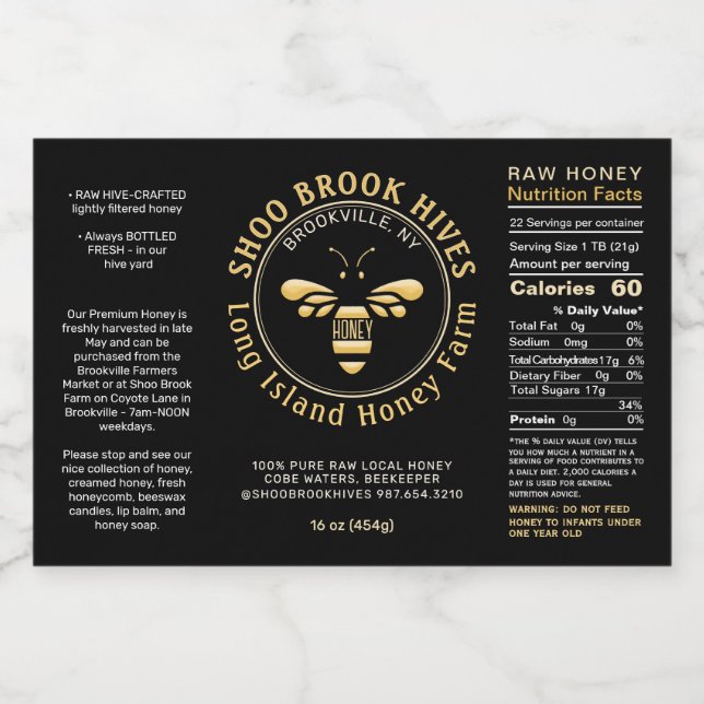 Wasserfeste Honigbiene Hex Jar Nährstoffe Fakten (Einzelnes Label)