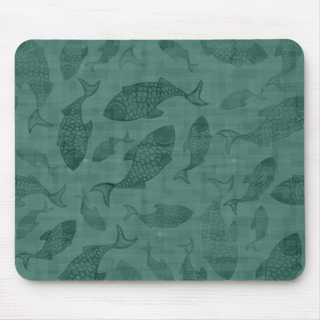 Wasserfisch-Schablonen-Kunst Teal-Bokeh-Muster Mousepad (Vorne)