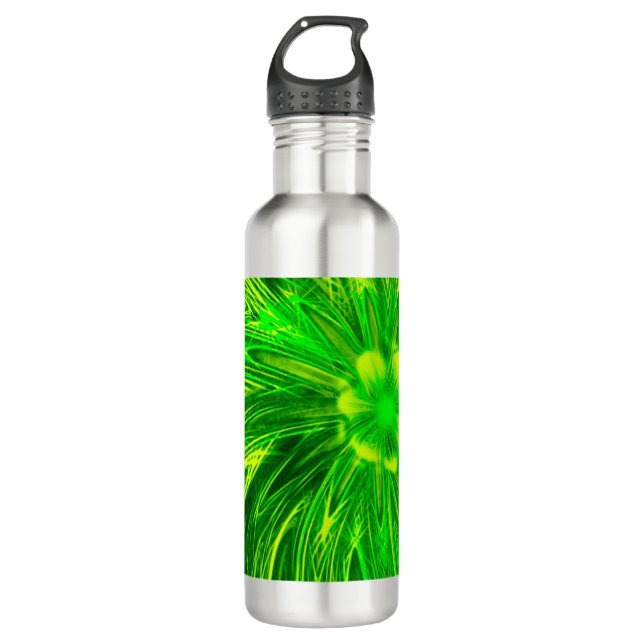 Wasserflasche Abstrakte Linien Grüne Blume Edelstahlflasche (Vorderseite)