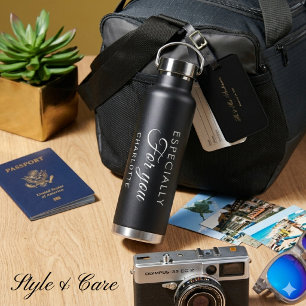 Wasserflasche aus schwarzem Kunststoff mit individ Trinkflasche