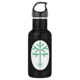 Wasserflasche in Schwarz mit einer grünen Klappe