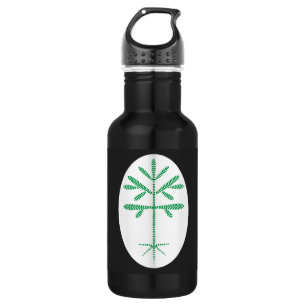 Wasserflasche in Schwarz mit einer grünen Klappe