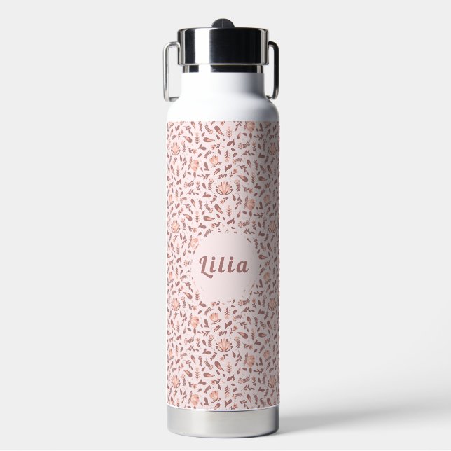 Wasserflasche mit anpassbarem Design, rosa Blumenm Trinkflasche (Vorderseite)
