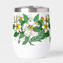 Wasserflasche mit botanischen Blättern und Blumen