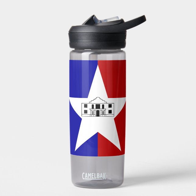 Wasserflasche mit der Flagge von San Antonio City, Trinkflasche (Links)