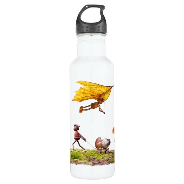 Wasserflasche mit Eichelfen im Wald Edelstahlflasche (Vorderseite)
