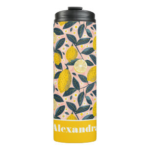 Wasserflasche mit individuellem Zitronenmuster und Thermosbecher