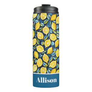 Wasserflasche mit individuellem Zitronenmuster und Thermosbecher