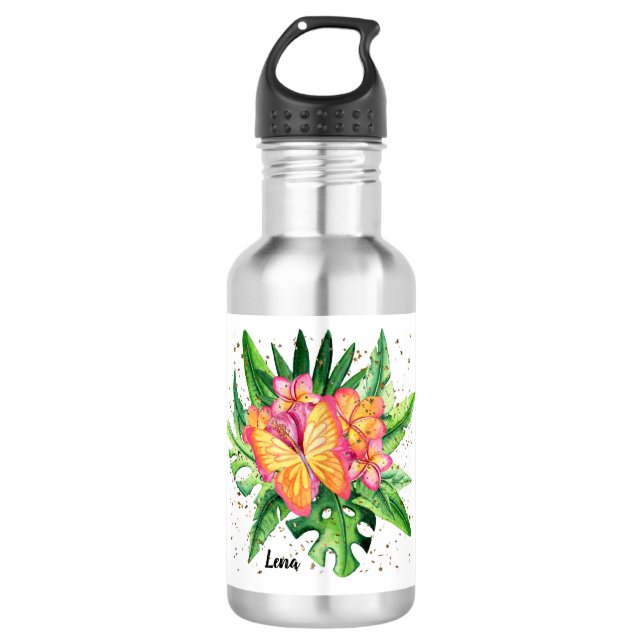 Wasserflasche mit oralen Blume und Schmetterling (Vorderseite)
