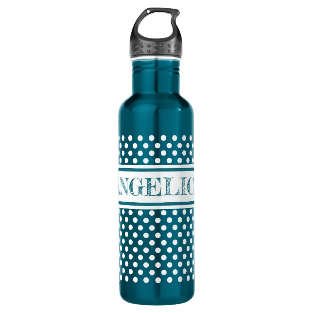 Wasserflasche mit Polka-Punkten und Namensschild Edelstahlflasche (Vorderseite)