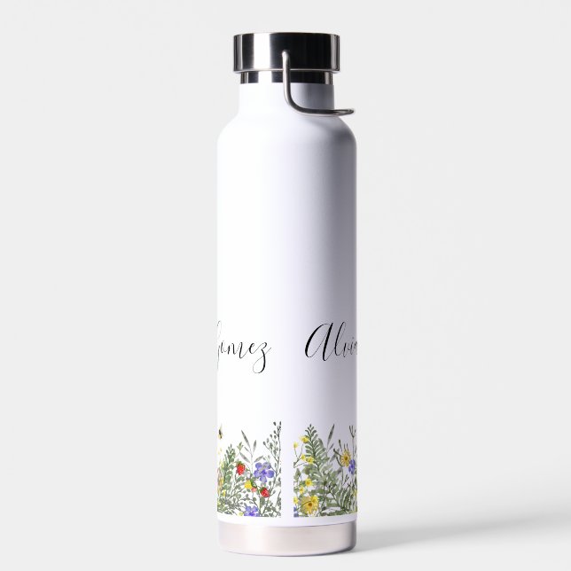 Wasserflasche mit Wasserfarben-Wildblumen-Monogram Trinkflasche (Links)