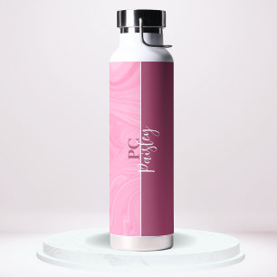 Wasserflasche - Monogramm Rosa Marmor Zweifarbig Trinkflasche