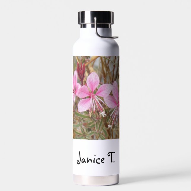 Wasserflasche - rosa Blume mit Name Trinkflasche (Links)