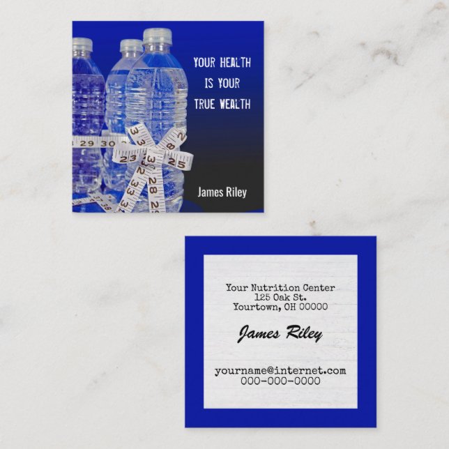 Wasserflaschen und Bandmessschaufel Quadratische Visitenkarte (Vorne/Hinten)