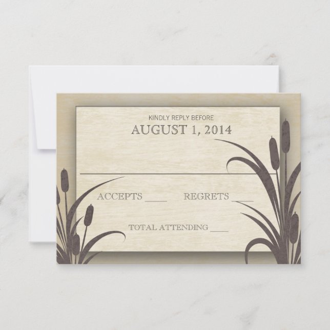 Wasserfront-Hochzeitsreaktion von Cattails RSVP Karte (Vorderseite)