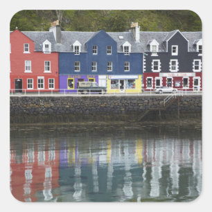 Wasserfront, Tobermory, Insel Mull, Schottland, Quadratischer Aufkleber