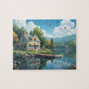 Wassergrundstück Cottage Seehäuschen Enten Sommer Puzzle