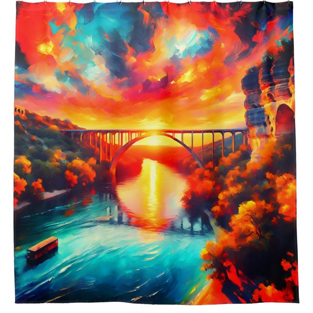 "Wasserkochende Ruhe - Comal River Sunset Art" Duschvorhang (Vorderseite)
