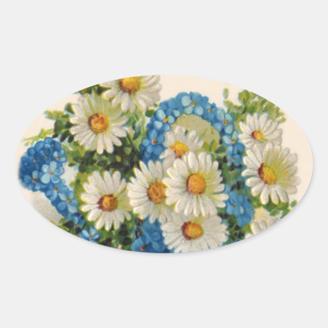 Wasserkocher mit blauer Blume Ovaler Aufkleber (Vorderseite)