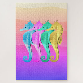 Wasserkocher/Rosa/Blau/Gold-Seepferde werfen Säule Puzzle