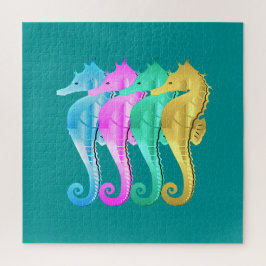 Wasserkocher/Rosa/Blau/Gold-Seepferde werfen Säule Puzzle