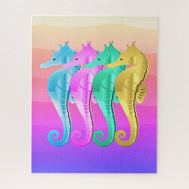 Wasserkocher/Rosa/Blau/Gold-Seepferde werfen Säule Puzzle (Vertikal)