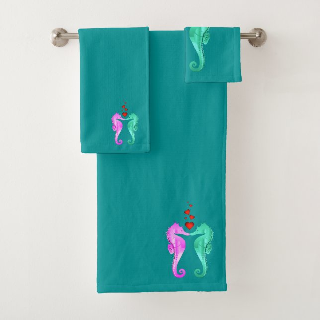 Wasserkocher/Rosa/Küssen von Seepferden/Herzen Badhandtuch Set (Insitu)
