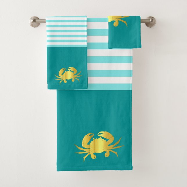 Wasserkrebse aus Wasser/Gold mit Streifen Badhandtuch Set (Insitu)
