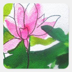Wasserlilie abstrakte Aquarell Blume Quadratischer Aufkleber