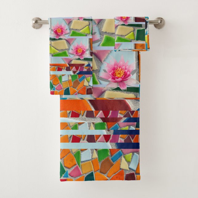 Wasserlilie Abstraktes Mosaikmuster Badhandtuch Set (Insitu)