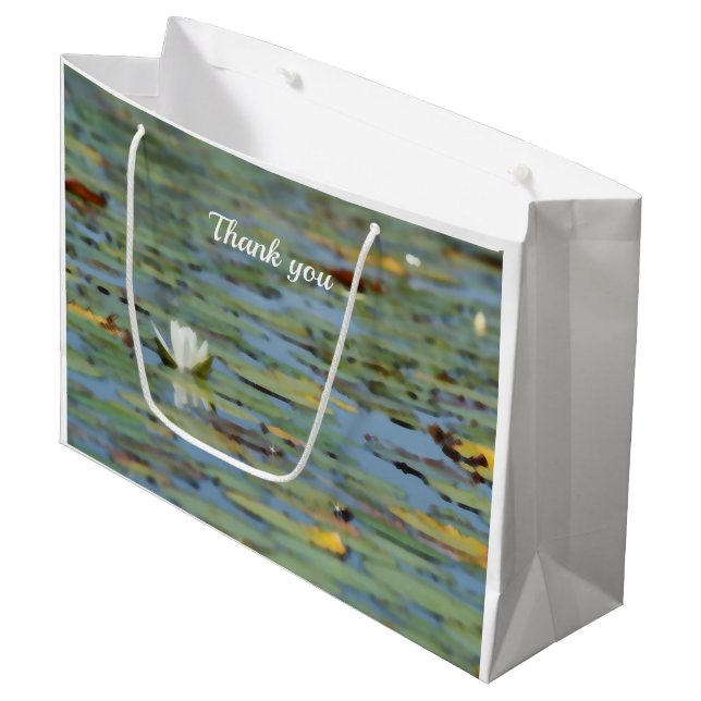 Wasserlilie Blume Wasserfarbene Geschenktasche Große Geschenktüte (Vorderseite Schrägansicht)