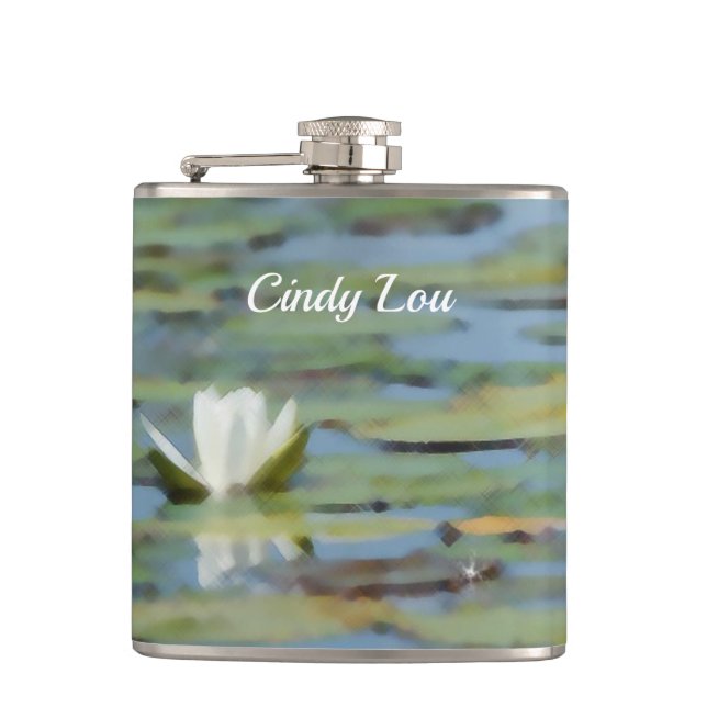 Wasserlilie Blume Wasserfarbener Flasche Flachmann (Vorderseite)