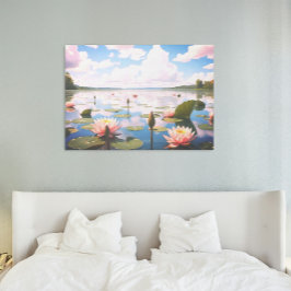 Wasserlilie mit rosa Wolken, die auf dem See refle Poster