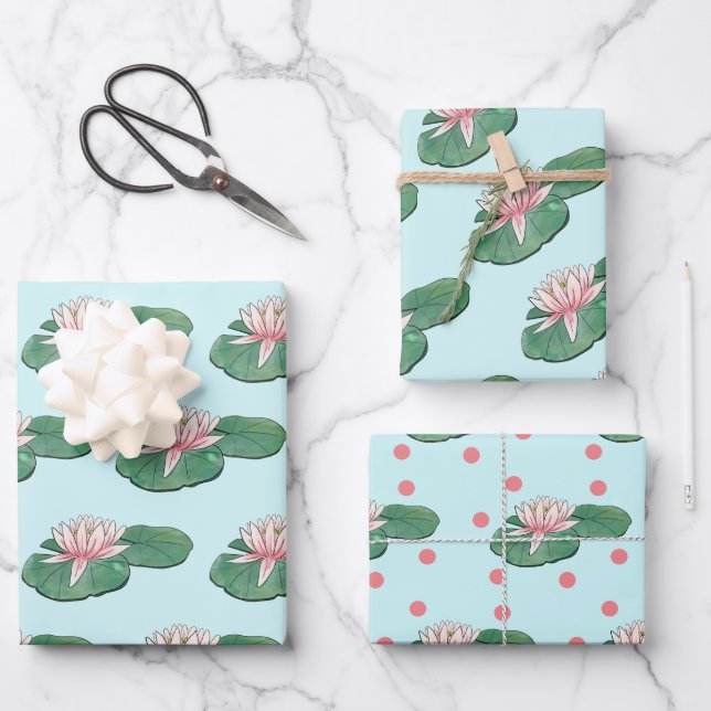 Wasserlilie Wrapping Paper Geschenkpapier Set (Vorderseite)