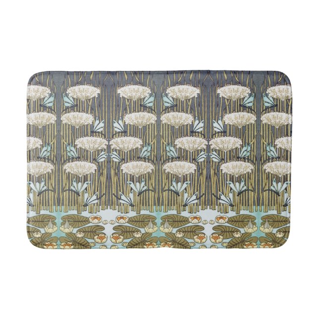 Wasserlilien, Libellen, Marsh Art Nouveau Badematte (Vorderseite)