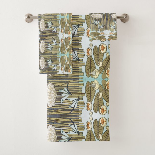 Wasserlilien, Libellen, Marsh Art Nouveau Badhandtuch Set (Insitu)