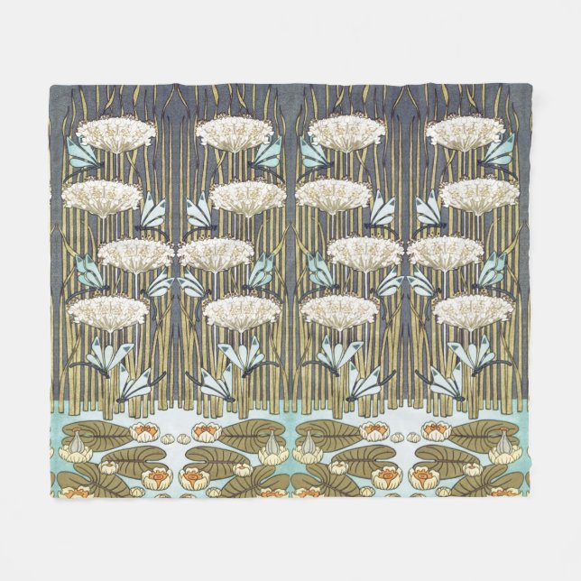 Wasserlilien, Libellen, Marsh Art Nouveau Fleecedecke (Vorderseite (Horizontal))